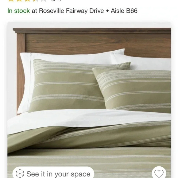 NWOT F/Q Cotton Woven Stripe Duvet Cover & Sham Set Moss Green/White -Thr… - Picture 5 of 6